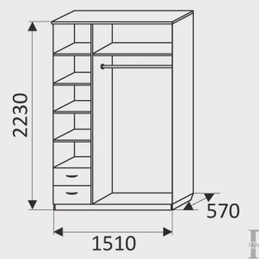 Трёхстворчатый шкаф с ящиками